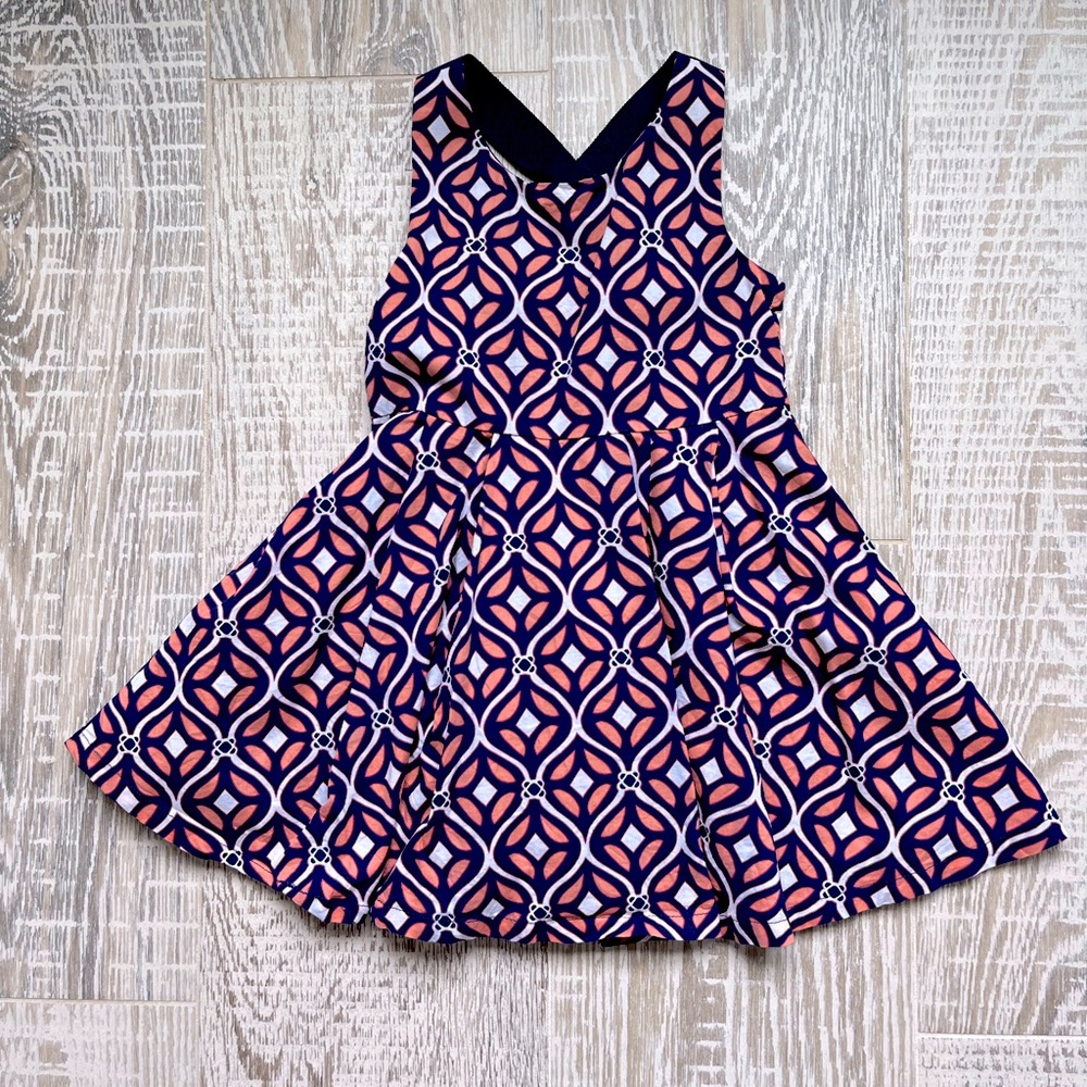 Crown & Ivy Geo Print Dress (Girls) 2T toddler Sleeveless navy orange white
